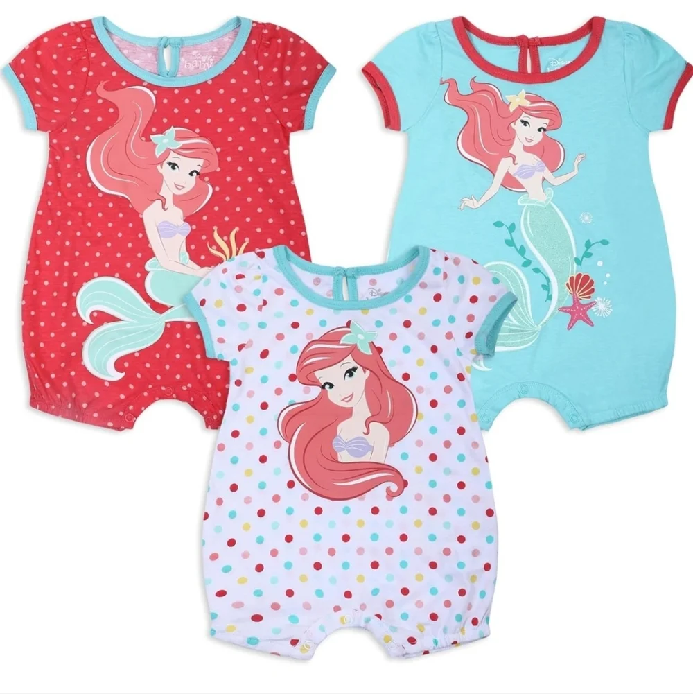 Disney | Baby Girls' Ariel The Little Mermaid 3-Pack Rompers